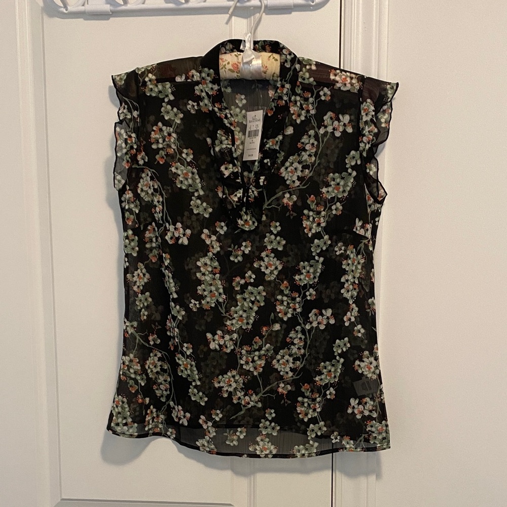 Pretty Floral Ruffle-Trim Sheer Blouse
